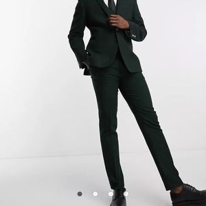 ASOS DESIGN slim wool mix suit pants in herringbone in green